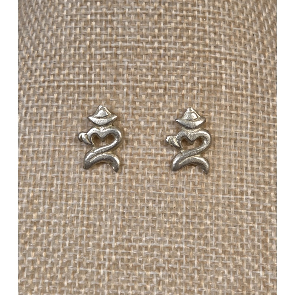 Vintage Sterling Silver Tibetan OM Budist Stud Earrings Handmade